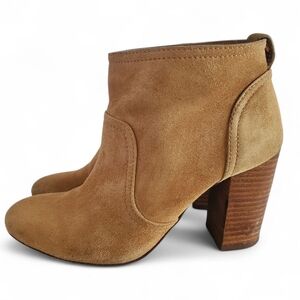 TORY BURCH Selma Tobacco Suede Stacked Heel Pull-On Style Booties Women's Size 8